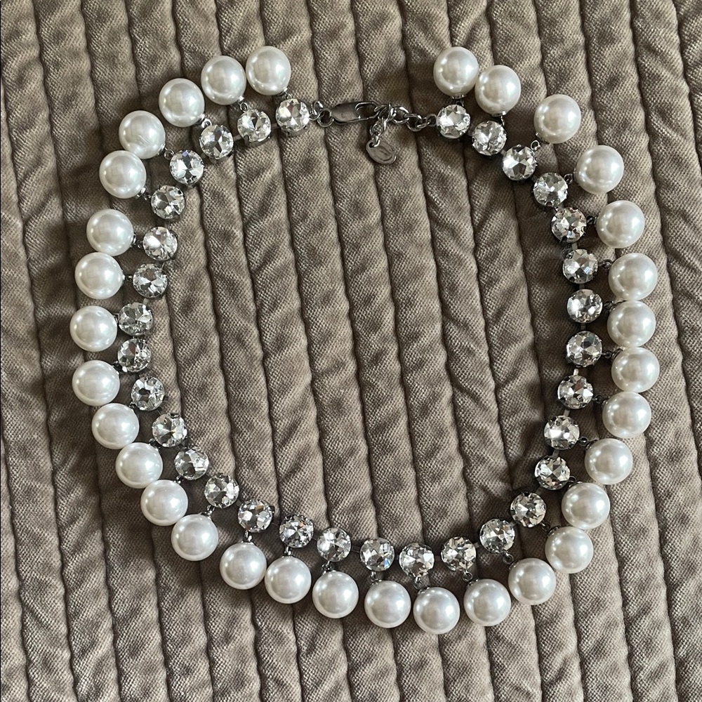 Zara White Pearl and Silver Crystal Necklace
